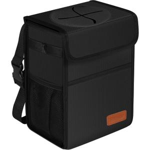 Femuar Leak Proof Car Can with Lid - Waterproof Automotive Garbage Bin for SUVs, Collapsible and Portable Car Bag, Black (2.25 Gallons)