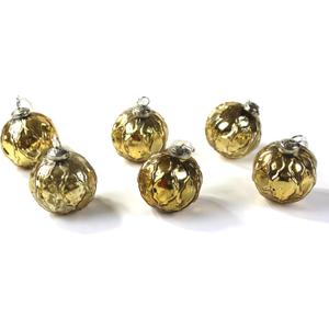 Mercury Glass Ornaments - Size 3 inches - in a Set of 6 Ornaments. Handcrafted (Embosed Gold)