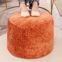 Round Boucle Pouf Ottoman Modern Foam Filled Foot Rest Multifunctional Foot Rest Coffee Table Floor Pouf Seat for Living Room Bedroom Orange