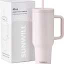 SUNWILL 40 oz Tumbler With Handle and Straw Lid, Coffee Tumbler Cups, Insulated Reusable Stainless Steel Travel Coffee Mug for Office & Outdoor, Cupholder Friendly, Rose Quartz