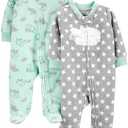 Simple Joys by Carter's unisex-baby 2-pack Neutral Fleece Footed Sleep and Play, 0M
