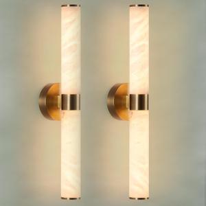 Alabaster Wall Sconce, Solid Brass Sconce with Natural Spanish Alabaster, 23.8 in Vanity Lights for Bathroom, LED Hardwired Wall Lamp for Living Room Bedroom Staircase Hallway, Set of 2