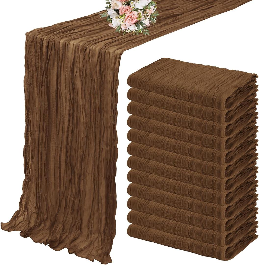 12 Pack Cheesecloth Table Runner 35 x 120 inch Long Boho Cheese Cloth Gauze Table Runners Cream Semi Sheer Table Runner for Wedding Decor, Bridal Shower, Birthday Party (Ivory) | Boho Cheese Cloth Table Runner Long Romantic Semi Sheer Gauze Table Runner for Wedding Decor, Bridal Shower, Birthday Party, Brown