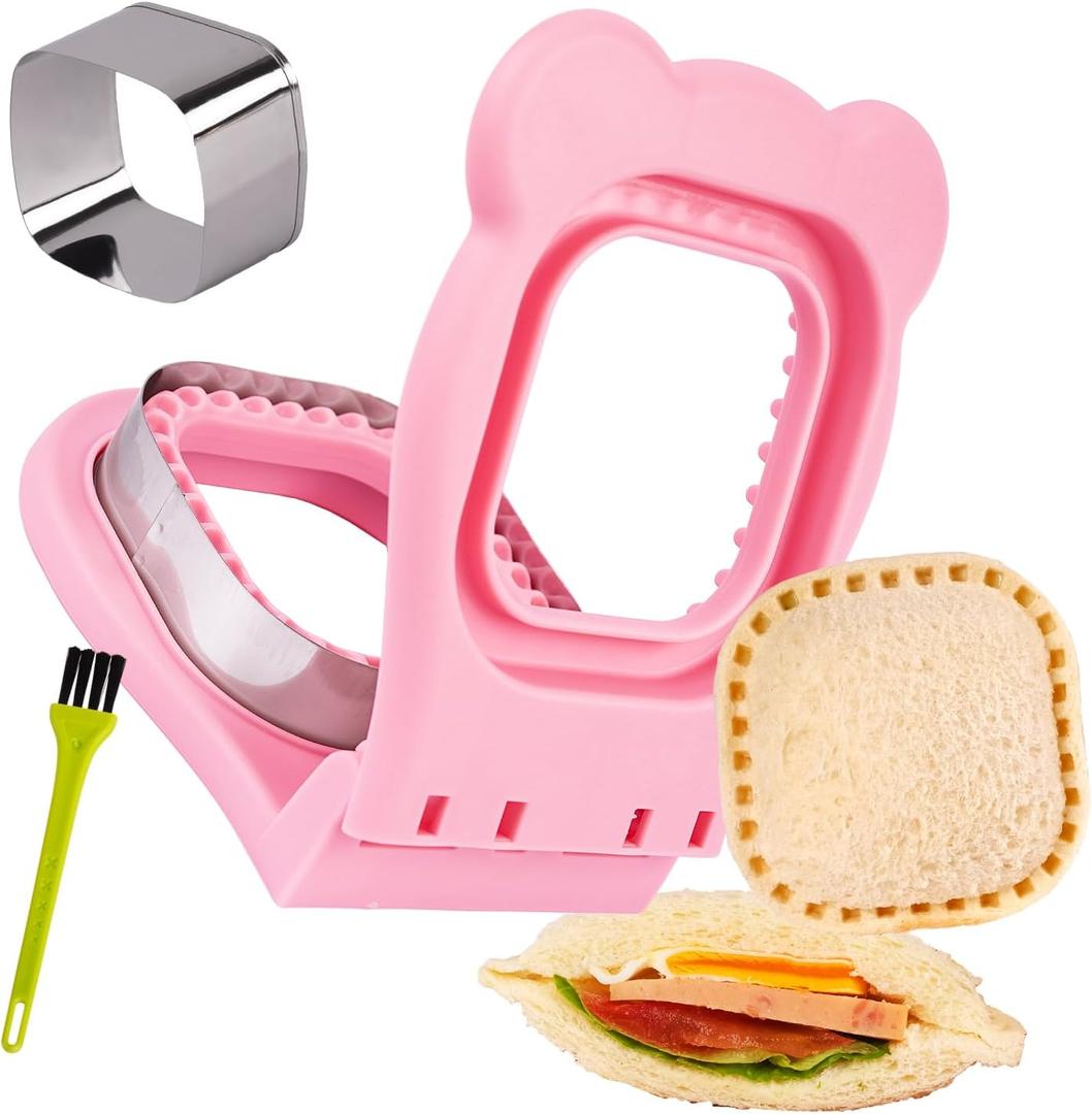 Uncrustables Sandwich Maker Sealer Cutter, Crustless Sandwich Cutter, PB&J Uncrustable Maker - Color Pink, Square Shape (Large-Square:3.75*3.75 cutter)