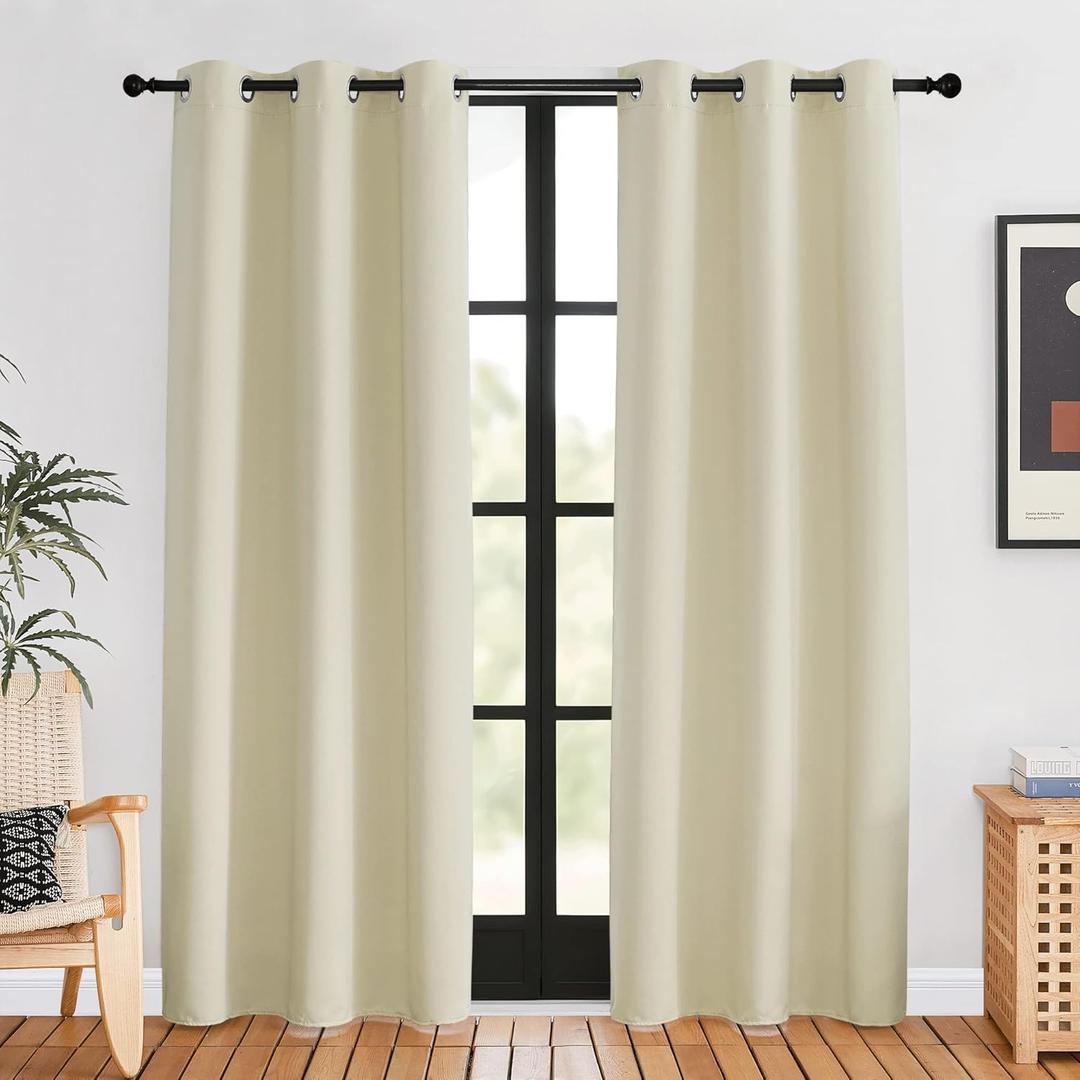 NICETOWN Blackout Curtains for Bedroom, Beige, 42 W by 80 L, Set of 2, Thermal Insulated Curtains & Drapes with Grommet Top for Living Room, Privacy Window Treatment Draperies