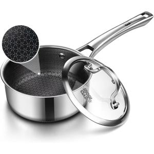 Sauce pan with lid,1.5 Quart Hybrid Nonstick Sauce pans set, Stainless Steel cookware,non stick Pots PFOA Free,Works on Induction,Ceramic and Gas Cooktops