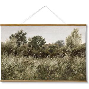ARPEOTCY Extra Large Vintage Framed Wall Art, 36x54 Inch Farmhouse Retro Meadow Landscape Hanging Framed Canvas Wall Art, Large Rustic Home Decor for Living Room Office Bedroom Above of Bed