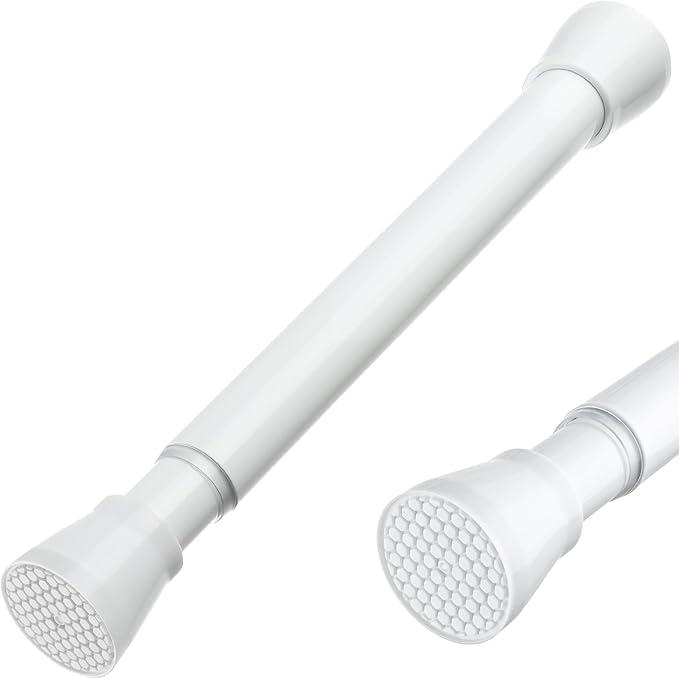 MEXAU White Tension Rod 16 To 26 Inch Spring Curtain Rod Adjustable Tension Curtain Rods No Drilling Short Tension Rod Extendable Small Spring Tension Curtain Rod for Closet Cupboard Bars Refrigerator, White 1-p