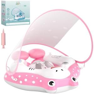 Baby Pool Float with Canopy, Cellulera Inflatable Toddler Pool Float Baby Swimming Float, Adjustable Safety Seat Add Tail No Flip Over, Swim Float for Toddlers