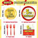 96PCS Cartoon Lighting Bolts Birthday Decorations Serve 24 Guest | Red White Yellow Lighting Bolts Happy 5th Tableware Supplies Cartoon Plates Napkins Forks for Birthday Party Table Decoration