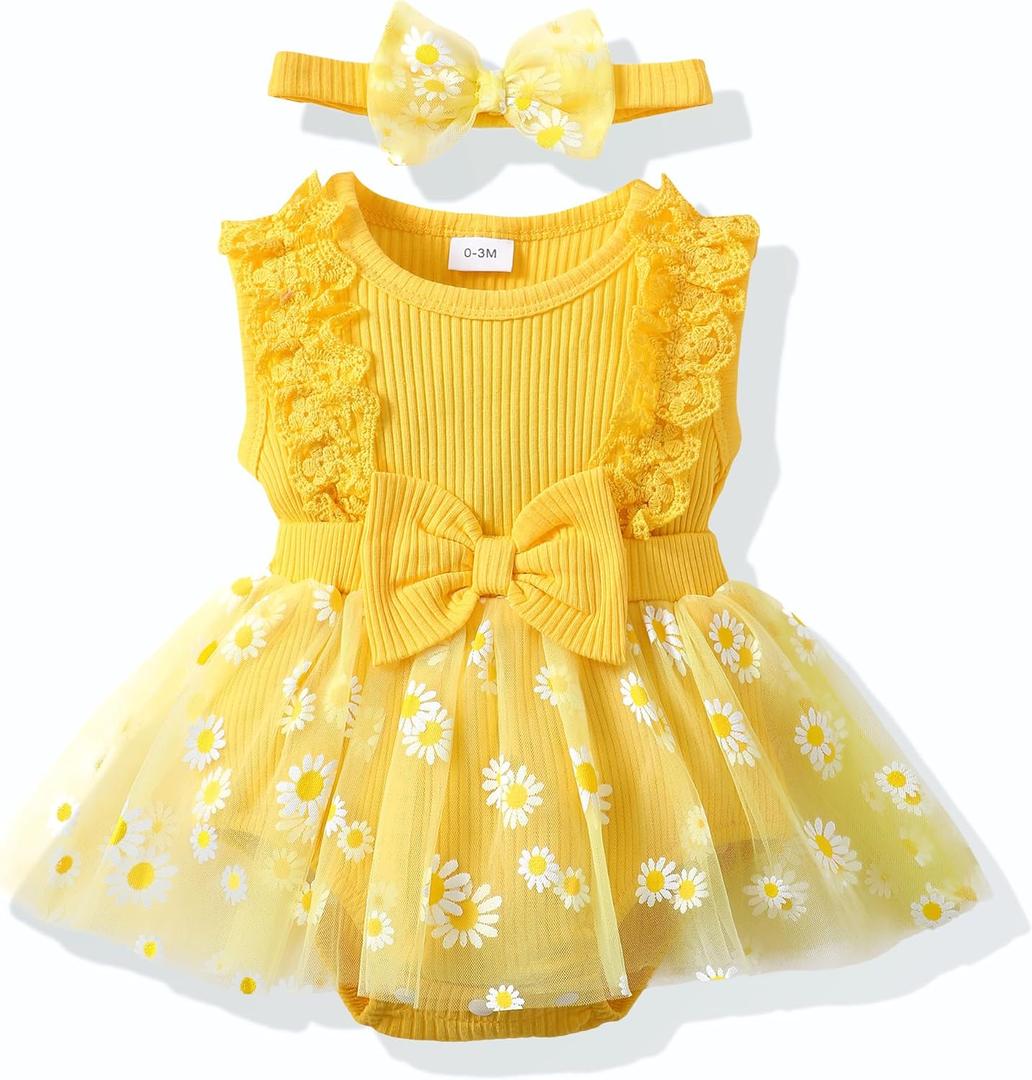 Renotemy Newborn Baby Girl Lace Romper Infant Summer Boho Flower Tulle Dress Party Gifts Newborn Photography Outfits (Yellow) Renotemy Newborn Baby Girl Lace Romper Infant Summer Boho Flower Tulle Dress Party Gifts Newborn Photography Outfits (Yellow)