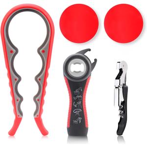 Astofli 5 Pack Jar Opener For Seniors With Arthritis, Easy Twist Lid Opener Jar Opener For Opening Jars With 2 PCS Rubber Jar Gripper, Multi Can Openers Prime For Seniors With Arthritis (Red & Black)