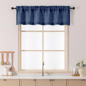 Chyhomenyc Navy Blue Valance for Windows, Light Filtering Faux Linen Slub Textured Small Kitchen Valance, Rod Pocket Top Window Short Curtain for Bathroom Basement Farmhouse, 60Wx14L Inch