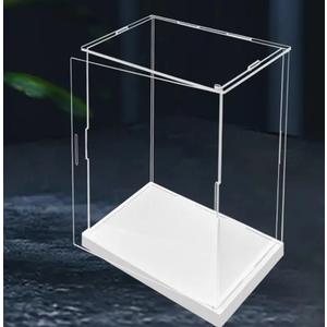 Side Opening Door Clear Acrylic Display Case-Assemble Countertop Box with White Base,Dustproof Protection Showcase for Action Figures Toys Collectibles (20x15x35cm/8x6x14inch)