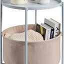 danpinera Round Side Table with Fabric Storage Basket, Metal Side Table Small Bedside Nightstand with Removable Tray Top for Living Room, Bedroom, Nursery, Laundry, Blue-Gray