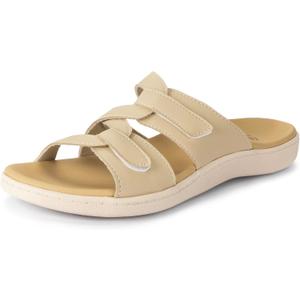 LazyStep Women's Orthotic Slide Sandals with Arch Support & Adjustable Straps (8, Khaki)