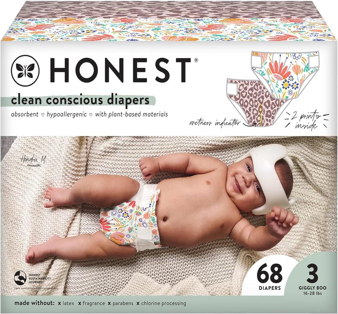The Honest Company Clean Conscious Diapers Plant-Based Sustainable Wild Thang and Flower Power Club Box Size 3 16-28 lbs 62 Count The Honest Company Clean Conscious Diapers Plant-Based Sustainable Wild Thang and Flower Power Club Box Size 3 16-28 lbs 62 Count