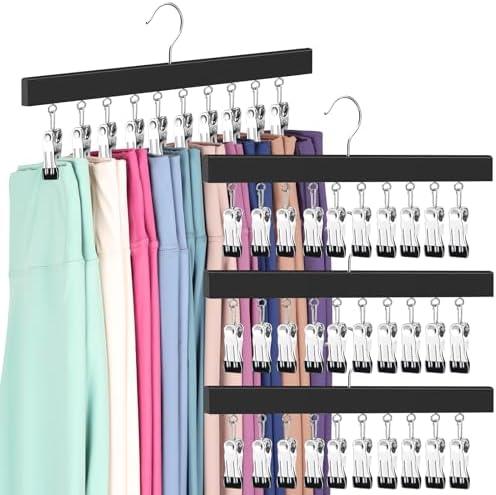Legging Organizer for Closet, Pants Hangers with Clips Holds 20 Leggings, Jeans, Hats, Shorts, Socks, 360° Rotating Space Saving Hanging Clothes Organizer for Closet Organizers and Storage 4Pcs