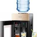 Top-Loading Countertop Water Dispenser for 1.2 to 5 Gallon Bottles, Hot & Cold Water Cooler Dispenser with Rotating Dual Spout, No-Press Dispensing, Visual Door Cover for Kitchen, Office, Bedside Use