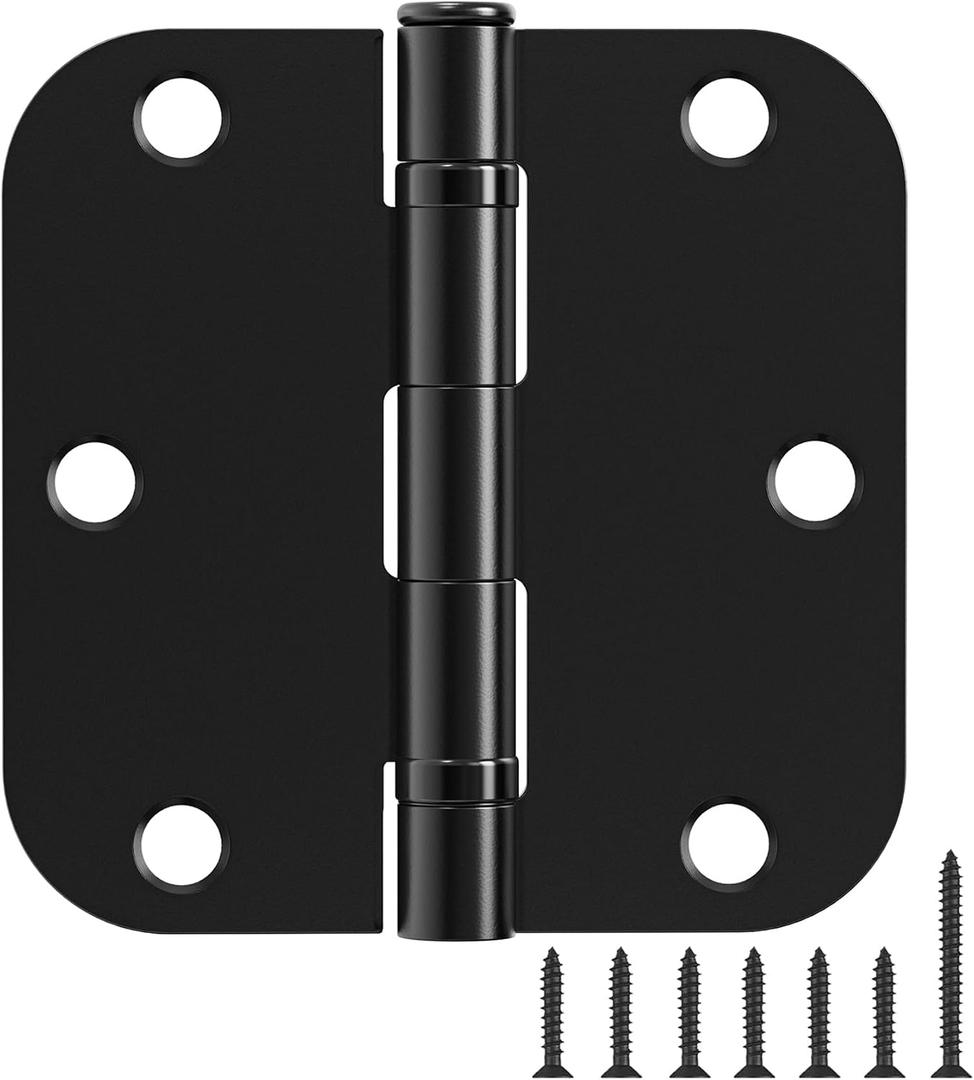 30 Pack Ball Bearing Matte Black Door Hinges 3.5 Inch 5/8" Radius Round Squeak Free Interior 3-1/2"Flat Bifold Standard Bedroom Indoor for Doors 3 " House Home Decor Improvement Accessories Hardware