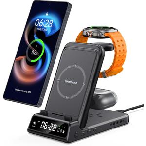 Charging Station for Samsung, SwanScout 703S, Wireless Charger for Samsung Galaxy S25 Ultra/S25+/S25/S24 Ultra/S24+/S24/S23, Galaxy Watch Ultra/7/6/5/4, Galaxy Buds 3 Pro/3 (No Adapter) (Black)