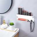 Storage Hair Dryer Holder for Curling Iron Accessories, Hair Tool Organizer Wall Mount, Curling Iron Holder, Bathroom Hair Straightener Holder Stand for Styler Attachments Organizer, White