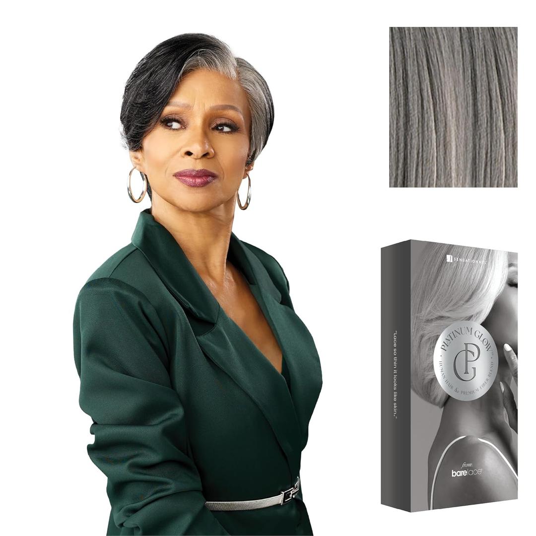 Sensationnel Platinum Glow 13X6 Wig - Marceline Lacefrontal Glueless human hair blend Preplucked Hairline (SILVERSTORM)