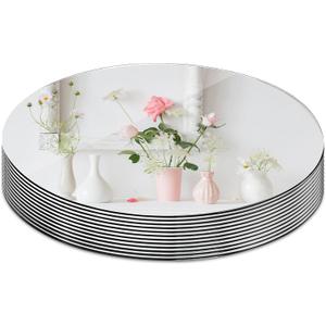 Suwimut Set of 12 Round Mirror Trays, 10 Inch Glass Mirrors Candle Plate Large Circle Mirrors Wall Mount Glass Mirror Tiles for Table Centerpieces, Crafts, Wedding, Party Decorations