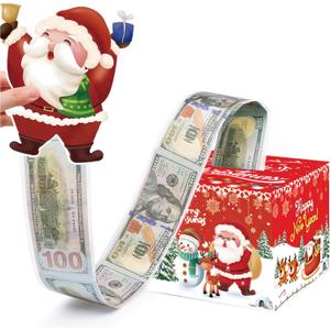 Christmas Money Box for Cash Gift Pull, Surprise Money Gift Boxes for Kids Adults with 50Pcs Transparent Bags - Fun Ways to Give Cash as A for Your Loved Ones (Red)