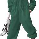 Yousify Fleece Overalls for Women Onesie Ski Jumpsuits Winter Casual Loose Long Sleevs Snow Suits with Pockets Army Green S