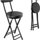 H HOMEWINS Cushioned Padded Folding Stool,1PCS 23.6-Inch Counter Height Bar Stool,Portable Folding Stool with Handle for Fishing Hiking Gardening Travel BBQ (Black)