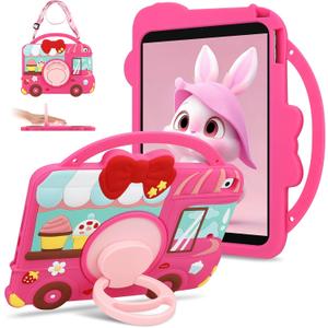 for iPad 9th Generation Case 8th Generation 7th Generation 2021 2020 2019 for Kids Girls with iPad Shoulder Strap Pink Dessert Cart Cute Silicone Protective 10.2 inch iPad Case 9th 8th 7th Gen Cover