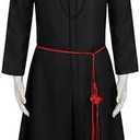 Adult Anime Boy Singers Costume Black Outfits Stage Performance Cosplay Suit Rope Hat Halloween Fullset (Small)