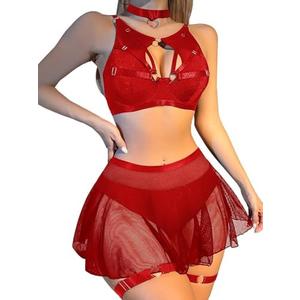 Lilosy Sexy Fishnet Stocking Chocker Strappy Underwire O Ring Women Lingerie Set 2 Piece