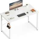 ODK 40 Inches Computer Desk for Home Office, Office Table for Small Spaces, Writing Desk with Headphone Hooks, White
