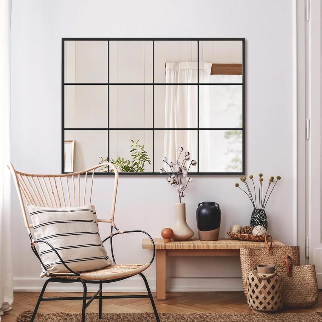 Suidia Wall Mirror, 30" x 40" Window Decorative Mirrors, Metal Framed Wall Decor Wall-Mounted Mirrors for Bedroom, Living Room, Entryway, Black