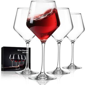 FrutPunch Hand-Blown Crystal  Glasses Set of 4, 16OZ, Long Stem Glasses for Christmas and Wedding Gifts (4)