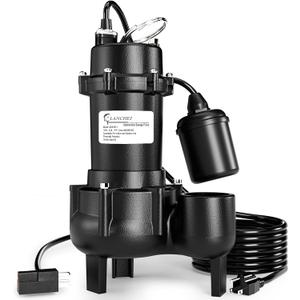 LANCHEZ 1HP 6600 GPH Submersible Sewage Pump, Heavy Duty Cast Iron Effluent Pump with Automatic Tethered Float Switch, Sump Pump for Sump Basin, Basement, Residential, 2" NPT Discharge