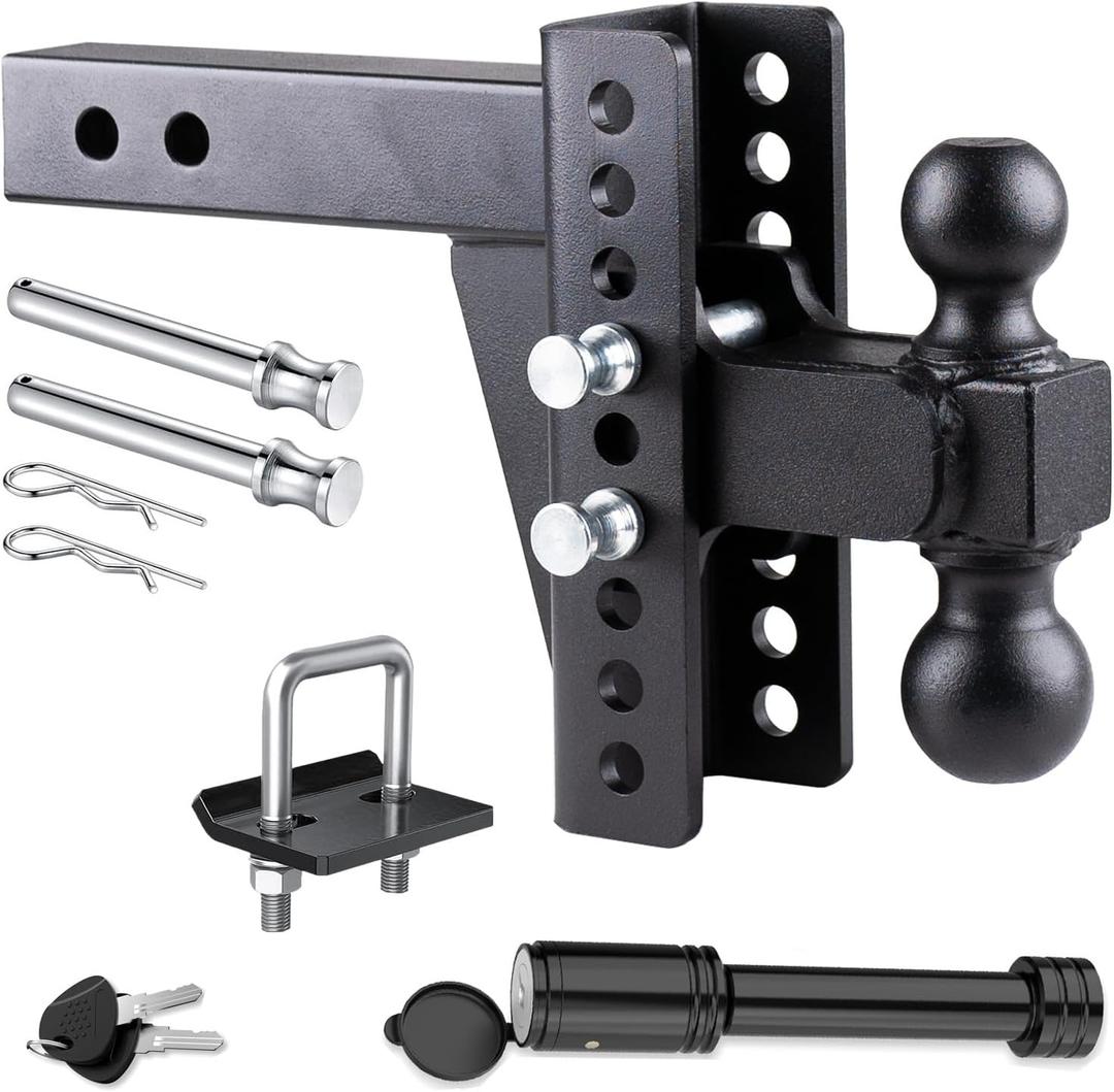Adjustable Trailer Hitch Ball Mount for 2 Inch Receiver, 6" Drop/Rise Tow Hitch with 2" & 2-5/16" Dual Ball, Heavy Duty 20,000 LBS Capacity Truck Hitch Receiver, Powder Coated Steel with Hitch Lock