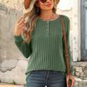 Womens Long Sleeve Henley Tunic Tops Crew Neck Pullover Sweaters Loose Fit Dressy Casual (Green, M)