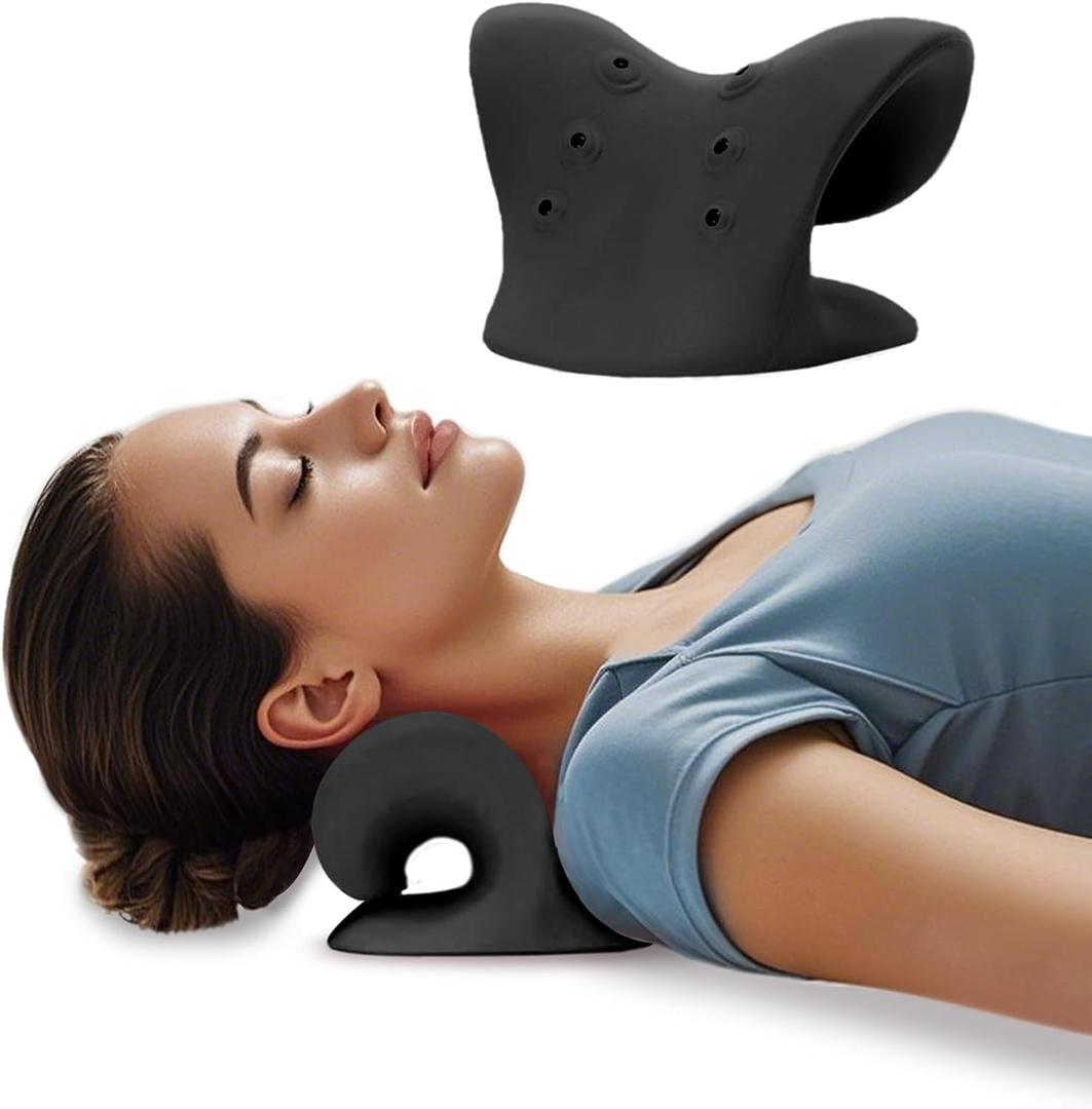 Neck Stretcher with Magnetic Therapy Acupressure for Pain Relief, Neck and Shoulder Relaxer, Chiropractic Pillow, Restore Neck Curve (Black)