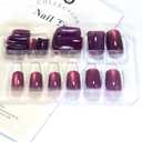 2 x Purple Press on Nails Medium Square Fake Nails Cat Eye Nails Press ons with Design Reusable Artificial Nail Full Cover Stick on Nails for Women Manicure 24Pcs