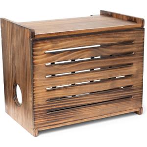 Wooden WiFi Router Storage Box - Deluxe Wall Mountable Decorative Modem Shelf Hider Cover with Cable Management System - Rustic Home Organization Solution for Most Routers Up to 11" Tall - Dark Oak