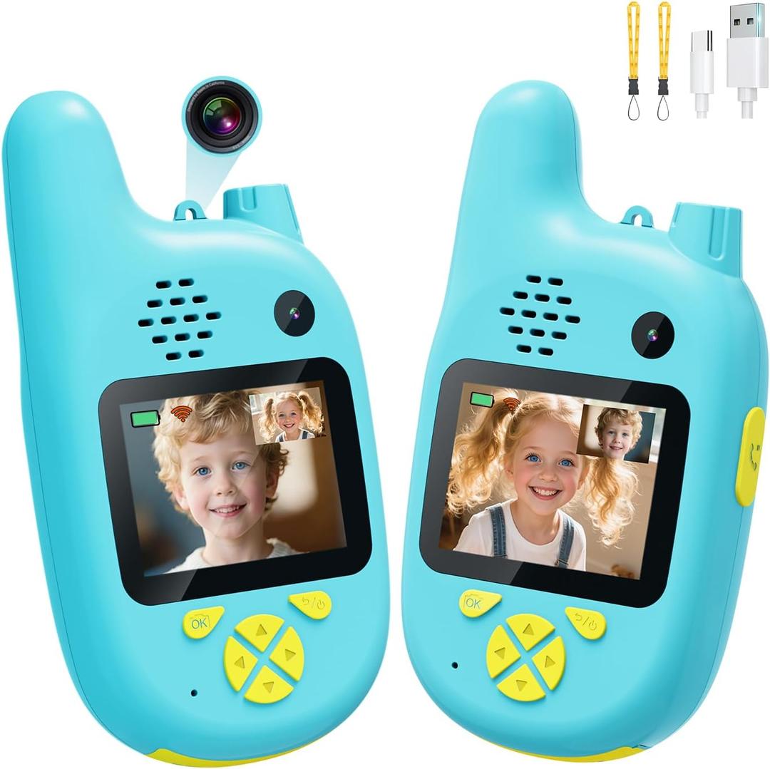 Video Walkie Talkies for Kids with Dual Cameras,2 Pack Rechargeable Kids Walkie Talkies Toys for Ages 3-9 Year Old Boy Girl, Birthday for 3 4 5 6 7 8 Year Old Boys Girls,Indoor&Outdoor (Blue)