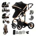 2 in 1 Baby Stroller with Bassinet Mode, Reversible Infant Pram, One-Click Folding, Newborn Travel Stroller, Convertible Toddler Standard Pram Carriage (2US588-BG)