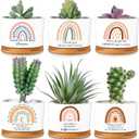 Sieral 6 Pcs Thank You Employee Appreciation Gift Succulent Pots Social Worker Gift Ceramic Plant Pot with Bamboo Tray Succulent Planter for Coworker Teacher, Plants Excluded (Boho Style)