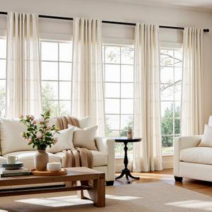 jinchan Ecru Linen Blend Curtains 96 Inches Length for Living Room Farmhouse Rod Pocket Back Tab Light Light Filtering Lightweight Curtains for Bedroom Ivory Drapes 4 Panels