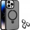 Ring Bracket Phone Case for iPhone 16 14 15 Pro Max Plus Cover with Lens Glass(for iPhone 13 Pro Max/Black)
