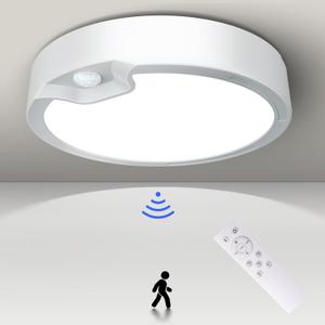 Battery Operated Motion Sensor Ceiling Light Fixture-Wireless Motion Sensor Light Indoor with Remote/Timer, Battery Powered Closet Light Cordless for Hallway Stair Garage Pantry Laundry 3000K-6500K, Size: 7.8inch Battery Operated