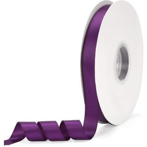 Solid Color Dark Purple Double Faced Satin Ribbon 5/8" X 50 Yards, Fabric Ribbons Perfect for Wedding and Party Decoration,Gift Wrapping, Sewing, Crafts
